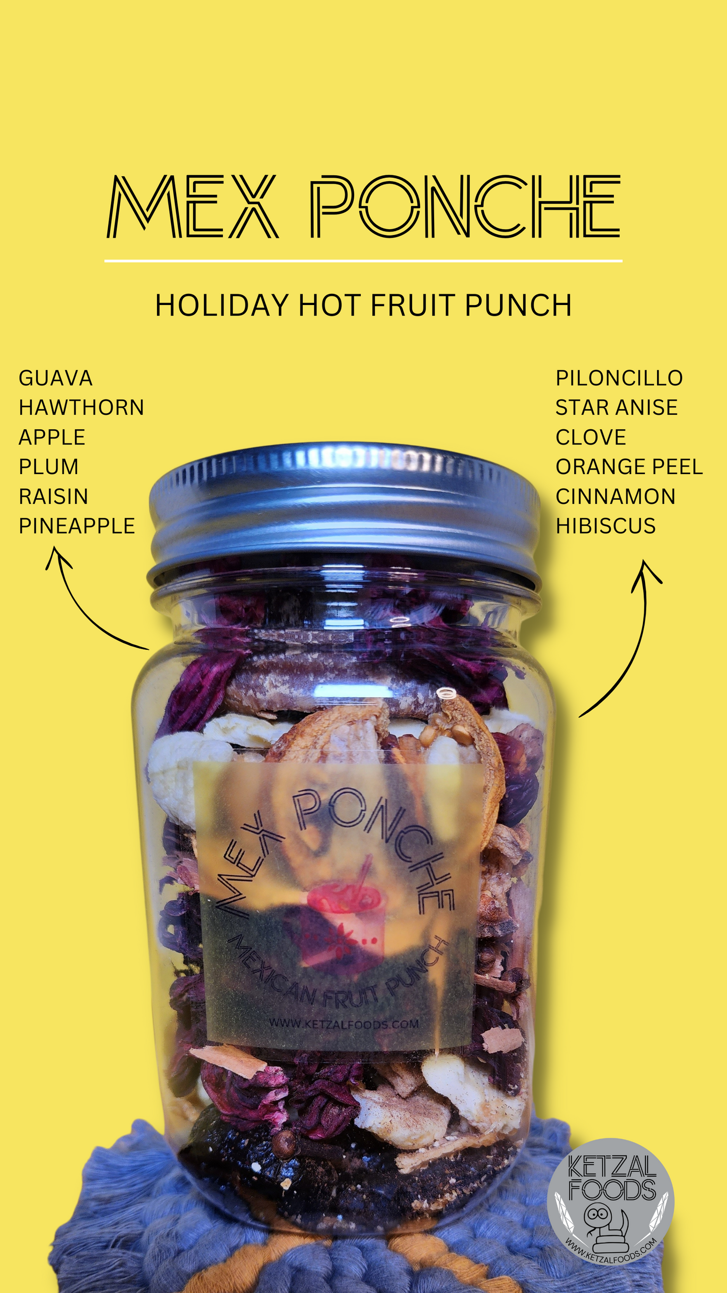 Ponche in a Glass Jar - Reusable Jar - Mexican Ponche - Fruit Punch Easy to Make